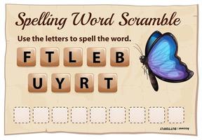 Spelling word scramble game with word butterfly