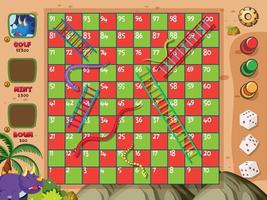 Boardgame with snakes and ladders on red and green squares vector