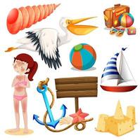 Set of isolated  summer holiday theme vector
