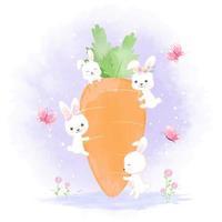 Group of rabbits with carrot vector