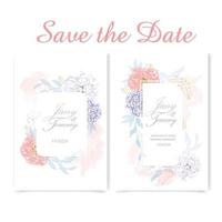 conjunto de tarjetas de boda floral pintado con acuarela vector