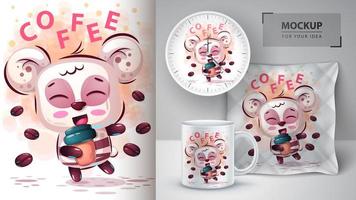 Oso bebiendo café diseño maqueta. vector