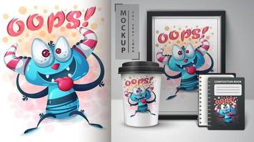 Crazy monster cartoon oops poster vector