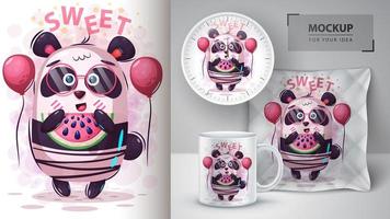 Sweet Panda with Watermelon Character