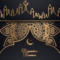 Gold Pattern Ramadan Kareem  Design with Skyline vector