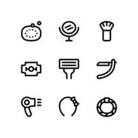 Beauty Line Icons with Mirror, Razors and More vector