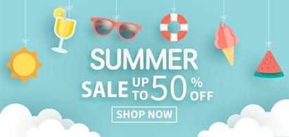 banner de venta con elementos colgantes de verano vector