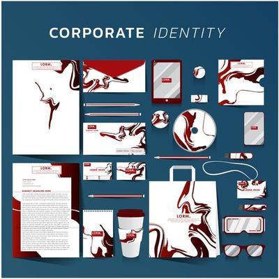 Corporate identity set with red marble design