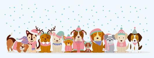 Dogs in Winter Apparel in Snow vector
