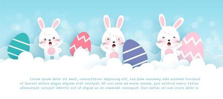 Easter day banner with cute rabbits in the garden vector