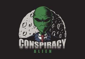 Conspiracy Alien in Front of Moon Illustration vector