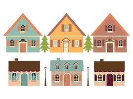 Set of cottages and trees. vector
