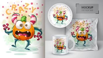 Cute Crazy Pumpkin Cartoon Monster  vector