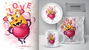 lindo amor abeja con corazón vector