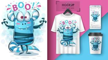 Cute Blue Monster Boo Design vector