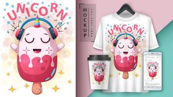 Pink Cartoon Unicorn Ice Cream Bar Design vector