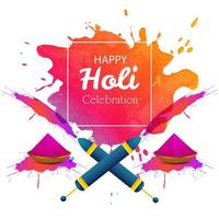 Happy holi card with colorful splashes and elements vector