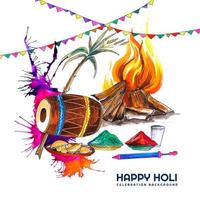 Watercolor Card with Colorful Holi Elements and Garland vector