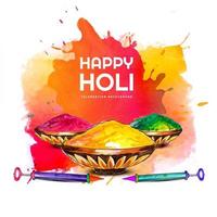 Holi Card with Festival Elements and Colorful Splashes vector