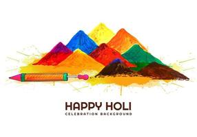 Holi card with piles of gulal and pichkari vector