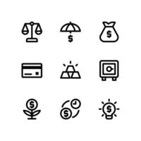 iconos de líneas financieras que incluyen seguros, bolsa de dinero y más vector