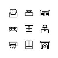 iconos de línea de muebles que incluyen silla, cama y más