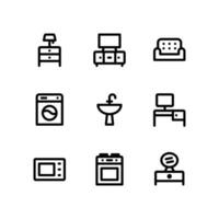 iconos de línea de muebles que incluyen gabinete, sofá y más vector