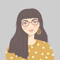 Portrait of girl with long brown hair wearing red glasses vector