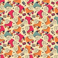 Seamless pattern with roller skates and cassette tape vector