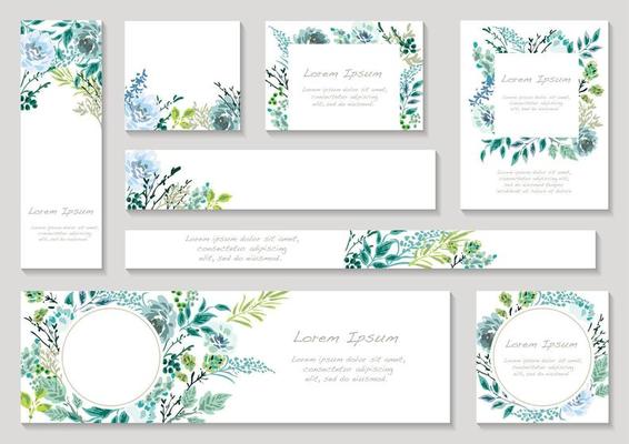 Set Of Blue Toned Floral Cards With Text Space