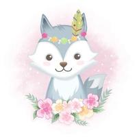 Fox with flowers vector