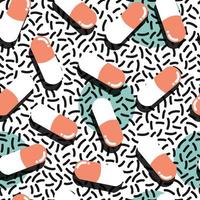 Pills and capsules seamless pattern with Circles and Lines vector