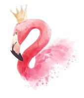 flamingo with crown in watercolor style vector