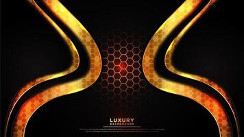 Wavy dark background with glowing golden hexagonal pattern vector