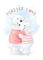 cute polar bear family hugging vector