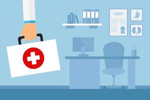 Doctor's Arm Holding First Aid Kit in Office vector