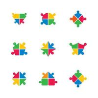 Brightly colored puzzle piece business teamwork icon set vector