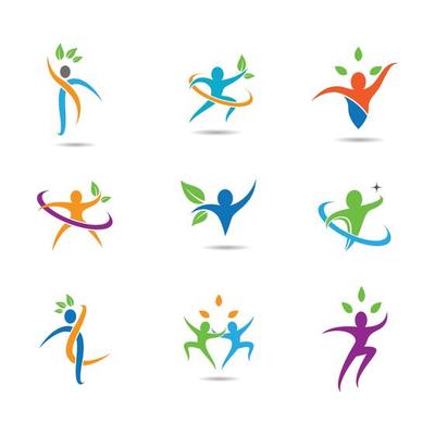 Wellness symbol set with people and leaves