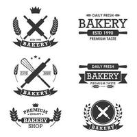 Bakery logos collection with whisks and rolling pins vector