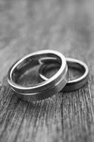 Wedding Rings on old wood in Black and white