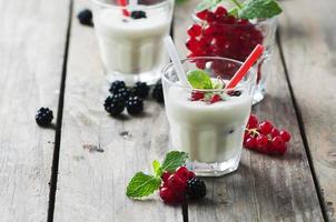 Iced milk sake with berry and mint photo