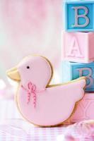 Pink duckling baby shower cookie photo