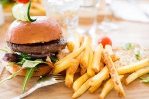 Hamburger with french fries. photo