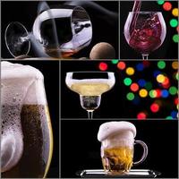 alcohol drinks collage isolated on a black photo