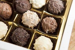 Close-up of a box of chocolate truffles photo