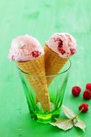 Delicious raspberry ice cream close-up. photo