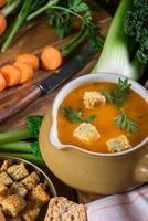 preparación de sopa de zanahoria fresca y cremosa