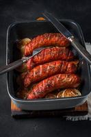 Baked sausages.