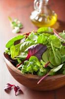 fresh salad leaves in bowl: spinach, mangold, ruccola photo