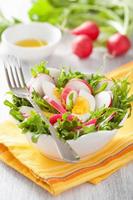 healthy radish salad with egg and green leaves